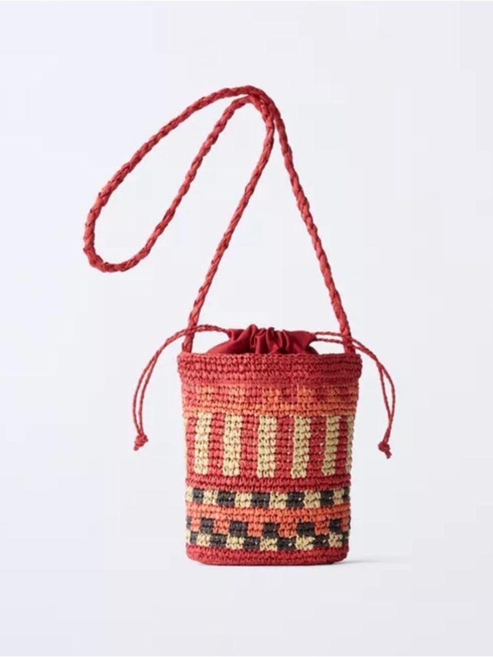 Zara Raffia Bucket Crossbody Bag